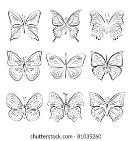 set of vector hand drawn butterflies