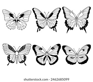 Set of vector hand drawn butterfly silhouettes	