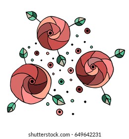 Set of vector hand drawn childish flowers Cute childlike doodle, sketch, cartoon style. Line drawing. Graphic illustration