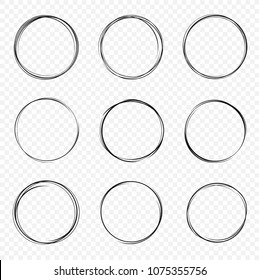 Set of vector hand drawn circles. Circular scribble doodle round circles for message - stock vector.