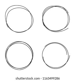 Set of vector hand drawn circles using sketch drawing scribble circle lines. Doodle circular logo design elements.