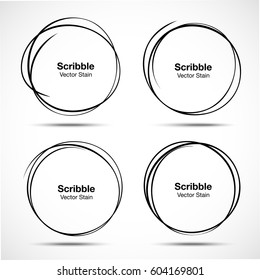 Set Of Vector Hand Drawn Circles Using Sketch Drawing Scribble Circle Lines. Doodle Circular Logo Design Elements.