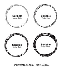 Set of vector hand drawn circles using sketch drawing scribble circle lines. Doodle circular logo design elements.