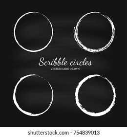 Set of vector hand drawn circles in sketch drawing scribble style. Doodle circular logo  elements.