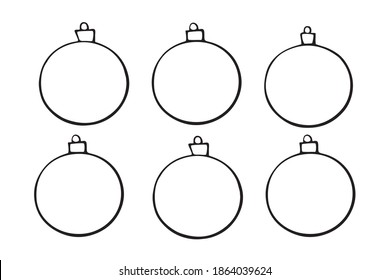 Set of Vector hand drawn contours and shape of Christmas tree balls for coloring at Xmas and New year holidays. Template for kids creativity