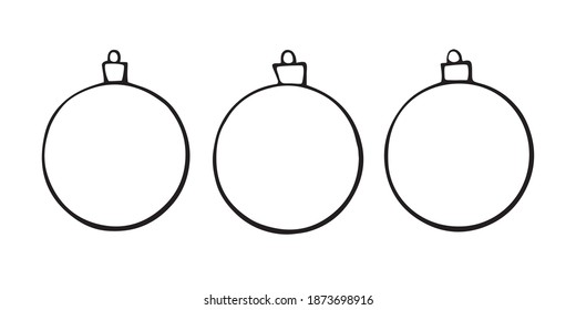 Set of Vector hand drawn contours and shape of Christmas tree balls for coloring at Xmas and New year holidays. Template for kids creativity