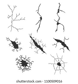 Set of vector hand drawn cracks. Isolated.