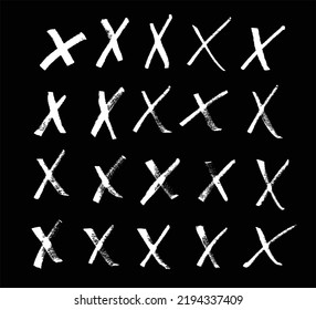 A set of vector hand drawn cross signs or X marks scribbles (isolated on black background)