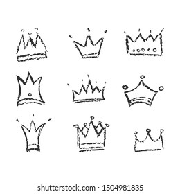 Set vector hand drawn crowns and crayola texture  Vector Illustration  Doodle king  queen  princess icon  Isolated art royalty element
