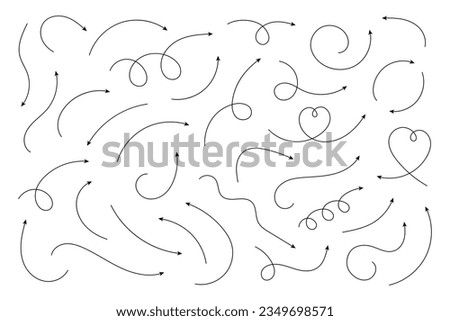 Set of vector hand drawn curved arrows. Collection of pointers. Vector illustration.