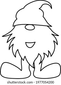 Set. Vector hand drawn cute garden gnomes. Funny elves with hats holiday illustrations. Illustration drawing for children