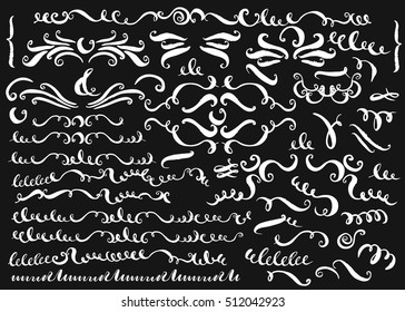 Set of vector hand drawn decorative elements. Curves, brush strokes, curls, swashes, flourishes for text and page design.