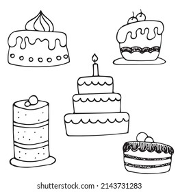 Set of vector hand drawn doodle cakes