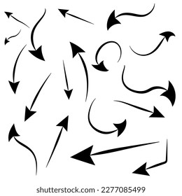 Set of vector hand drawn doodle arrows. For app, banner, print screen, card, typography design, for business plan and education.