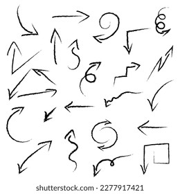 Conjunto de flechas de doodle dibujadas a mano vectorial. Para aplicaciones, banner, pantalla de impresión, tarjeta, diseño de tipografía, para plan de negocios y educación.