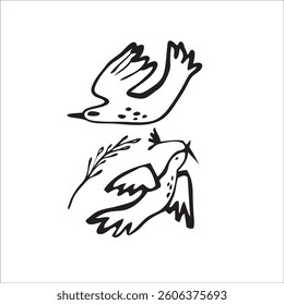 Set of Vector hand drawn doodle birds. 