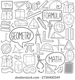 Set of vector hand drawn doodles for geometry icons.