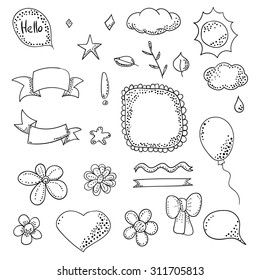 Set of vector hand drawn doodles and design elements. 
