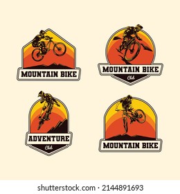 Set Vector Hand Drawn Downhill Adventure Mountain Bike Logo Label Badge