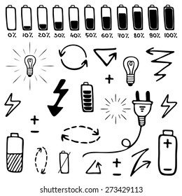Set of vector hand drawn electricity icon. Perfect for design. Vector illustration.