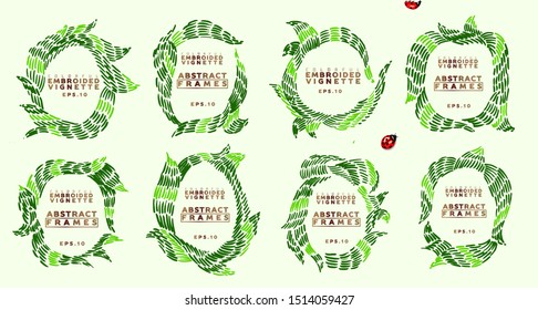 Set of Vector Hand Drawn Embroidery Looking Frames