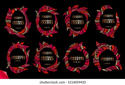 Set of Vector Hand Drawn Embroidery Looking Frames