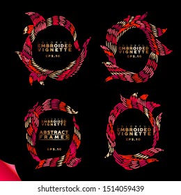 Set of Vector Hand Drawn Embroidery Looking Frames