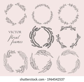Set of vector hand drawn floral frames
