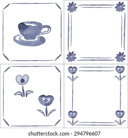 Set of vector hand drawn frame, tile. 