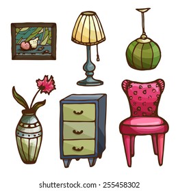 Set of vector hand drawn furniture.