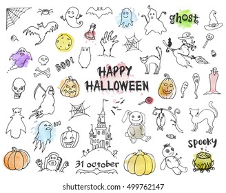 Set of vector hand drawn Halloween doodles