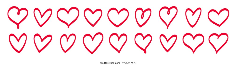 Conjunto de corazones dibujados a mano vectorial. Elementos de diseño de moda. Corazones dibujadas a mano para su uso en logotipos o como elementos de decoración gráfica.