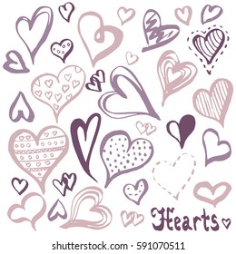 Set of vector hand drawn hearts