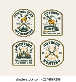 Set Vector Hand Drawn Hunting Club Logo Label Badge