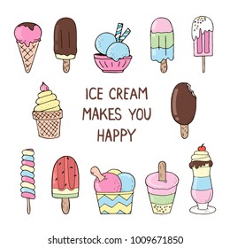 The set of vector hand drawn ice creams. May be used for cards, menu, paper decor, scrapbooking or textile design.