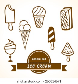 Set of vector hand drawn ice cream. Illustrations for dessert menu and other food designs.
