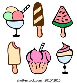 Set of vector hand drawn ice cream. Illustrations for dessert menu and other food designs.