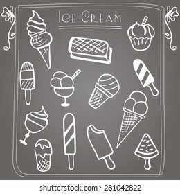 Set of vector hand drawn ice cream. Illustrations for dessert menu and other food designs.