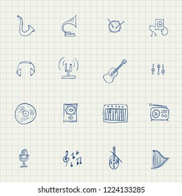 Set of vector hand drawn icons on music theme