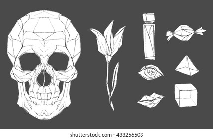 Set of vector hand drawn icons. Grunge icons. Clip art for design.Stencill art. Vector illustration isolated