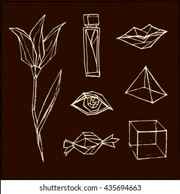 Set of vector hand drawn icons. Grunge,boho line art. Clip art for design. Isolated object