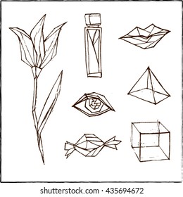Set of vector hand drawn icons. Grunge,boho line art. Clip art for design
Isolated on white.
