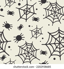 Set of vector hand drawn illustration of spider web on white background. Design for Halloween, seasonal design, textile