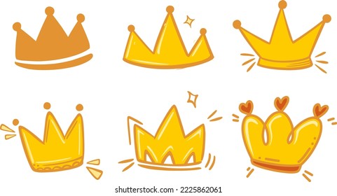 Set Vector hand drawn illustration of crown