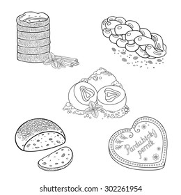 Set of vector hand drawn illustrations. Various czech pastries.
