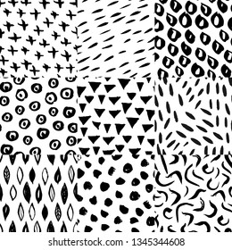 Conjunto de trazos de pincel de tinta dibujados a mano por vectores, sin problemas. Fondo de textura esbozada abstracta perfecto para tejidos o papel envasado