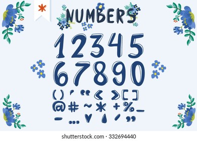 Set of vector hand drawn numbers plus/ alphabet  collection 

