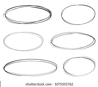 Set of vector hand drawn ovals. Circular scribble doodle round ovals for message - stock vector.