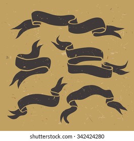 Set of vector hand drawn  ribbons on the cardboard. Vector illustration.