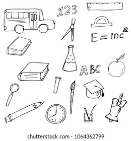 Set vector hand drawn school theme, teacher's day